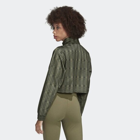 ADIDAS Originals Green and Black Brand Logo Striped Crop Track Top Size M | NWOT - Picture 2 of 4